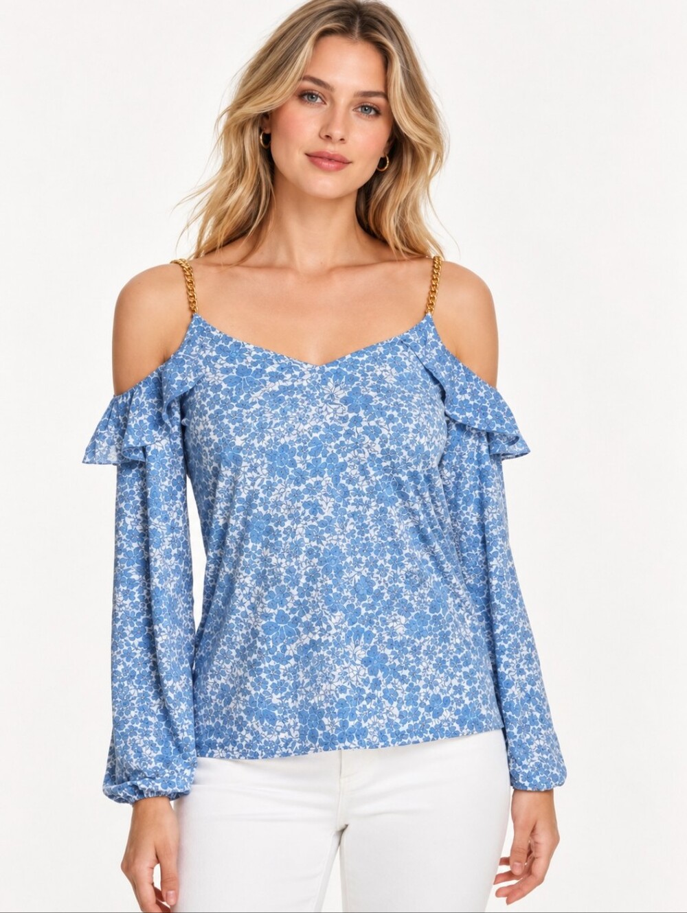 ❤️ NWT! MICHAEL MICHAEL KORS QUINN CHAIN STRAP COLD SHOULDER TOP IN BLUEBERRY 2X
